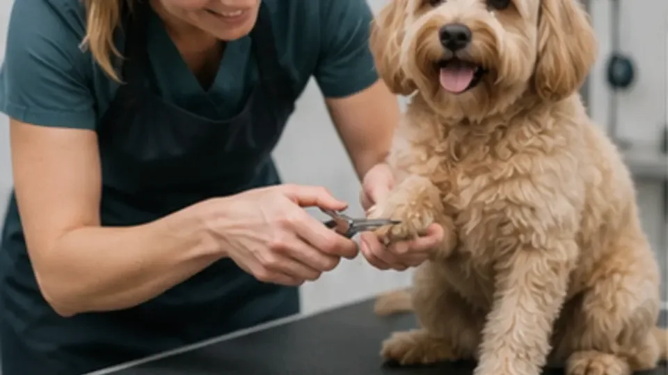 Een hond tijdens de verzorging van zijn nagels